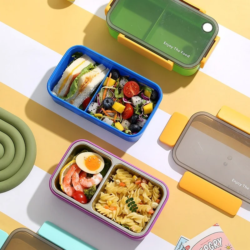 Multi-Section Eco-Friendly Lunch Box with Built-In Utensils