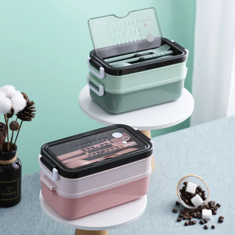 Multi-Level Portable Lunch Box with Utensil Storage