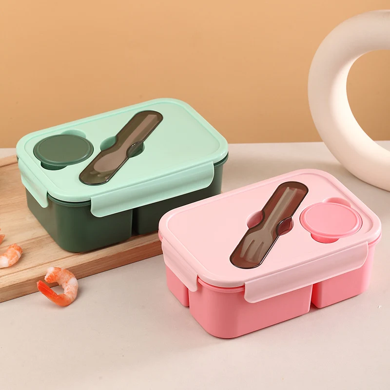 Multi-Compartment Bento Food Storage Box with Built-In Utensils