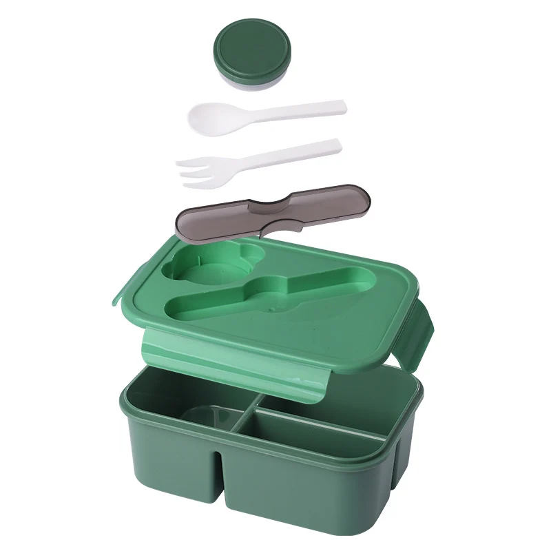 Multi-Compartment Bento Food Storage Box with Built-In Utensils