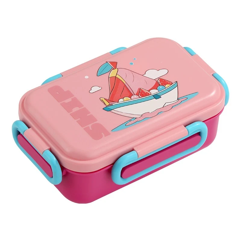 Illustrated Bento Lunch Box with Integrated Utensils