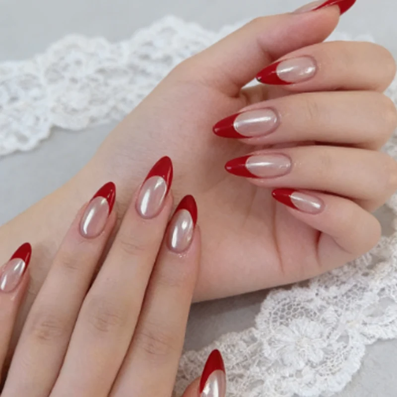 Elegante Französische Spitze Acryl-Nagelerweiterungen Karnz