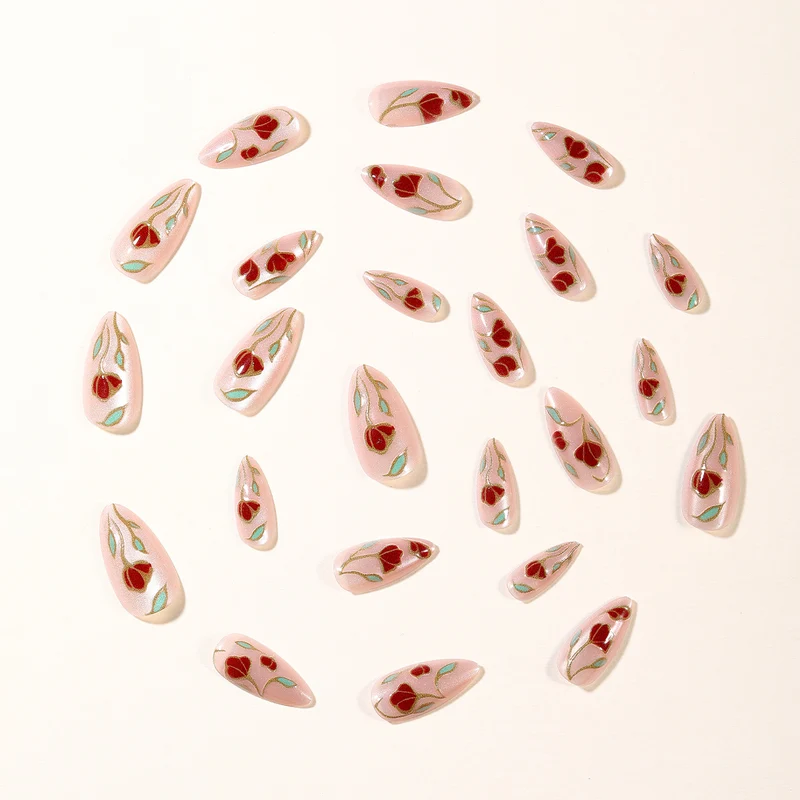 Elegante florale Stiletto-Nagelkunstverlängerungen Karnz