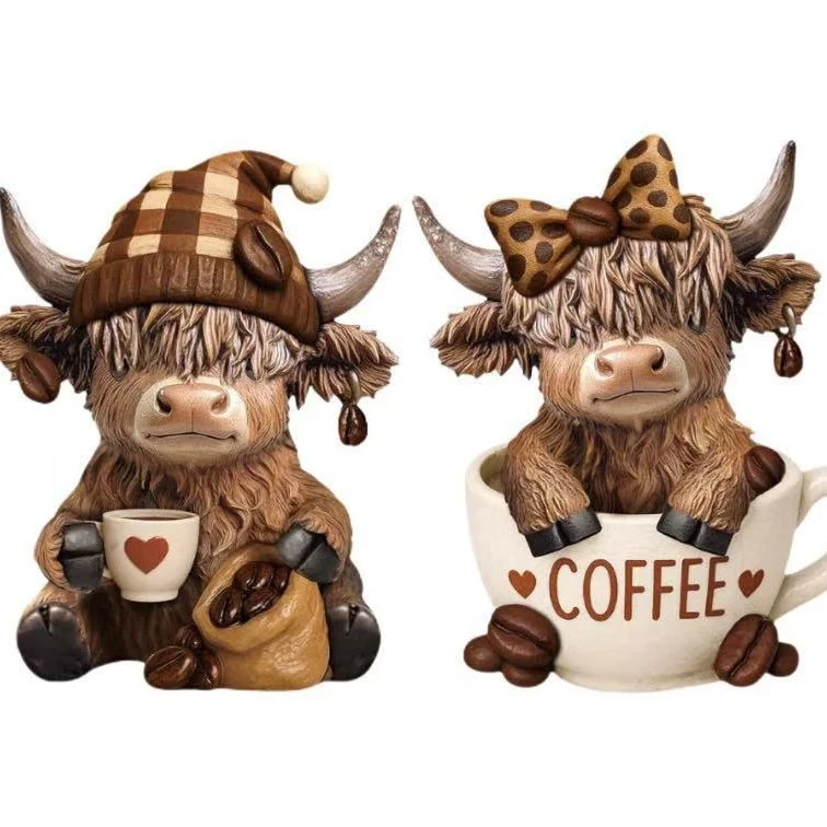 Decorative figure of a Highland cow with accessories Stornfield