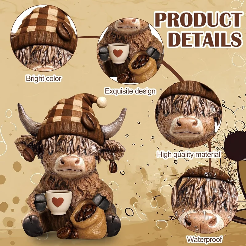 Decorative figure of a Highland cow with accessories Stornfield
