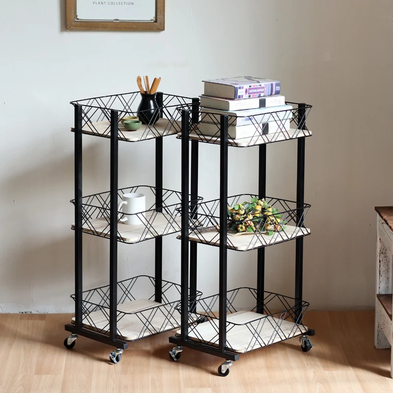 Modern rolling cart with three shelves and wheels Stornfield