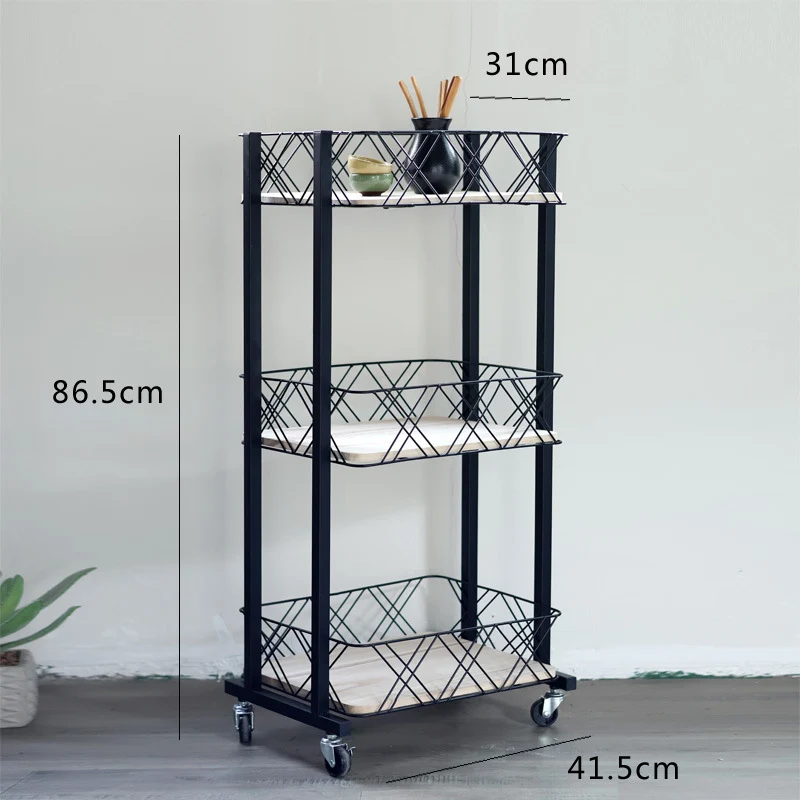 Modern rolling cart with three shelves and wheels Stornfield