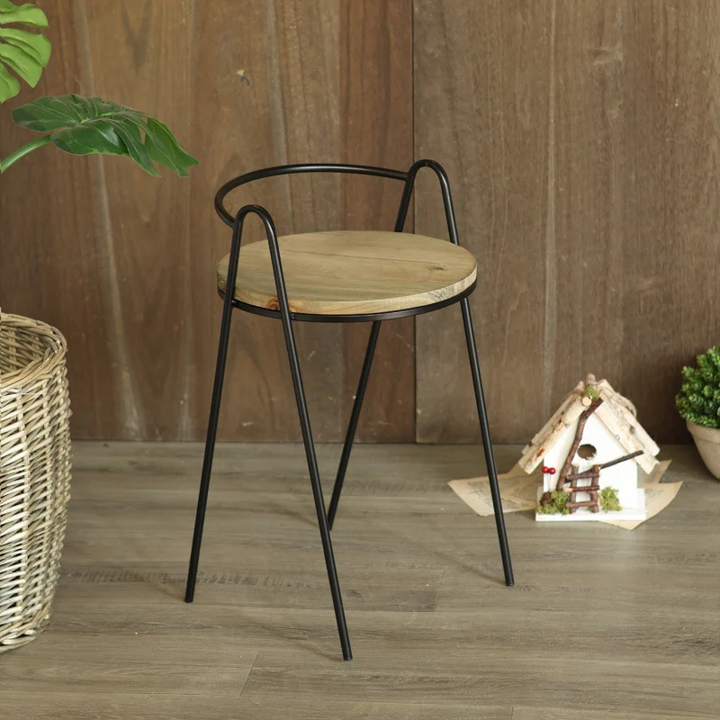 Modern stool with wooden seat and metal frame Stornfield