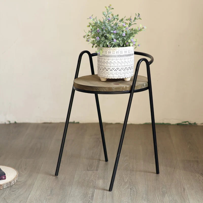 Modern stool with wooden seat and metal frame Stornfield