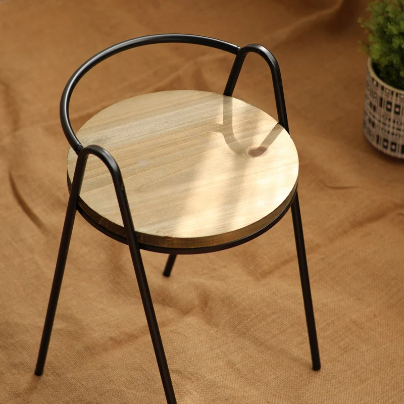 Modern stool with wooden seat and metal frame Stornfield