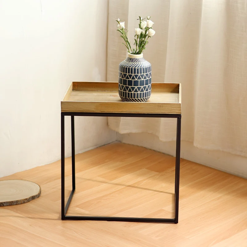 Modern side table with protected wooden tray Stornfield