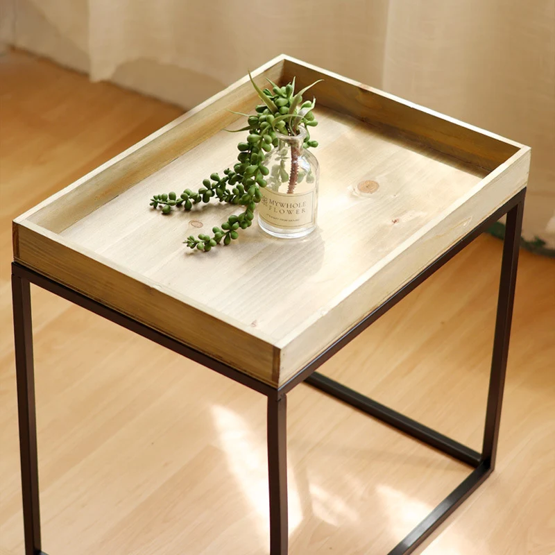 Modern side table with protected wooden tray Stornfield