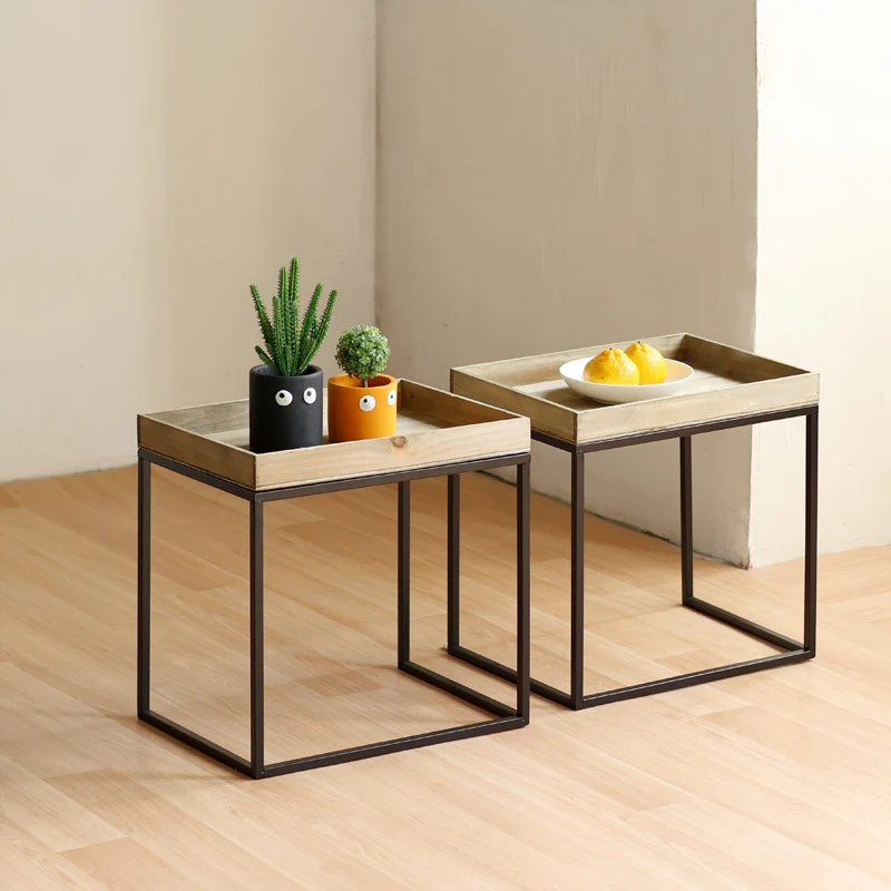 Modern side table with protected wooden tray Stornfield