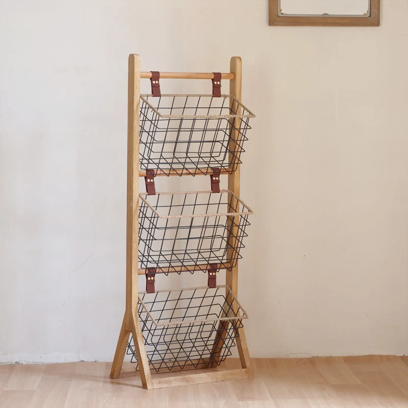 High-quality storage tower made of wood with metal baskets Stornfield