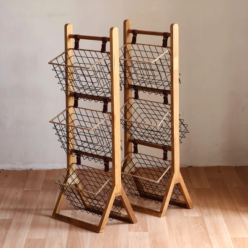 High-quality storage tower made of wood with metal baskets Stornfield