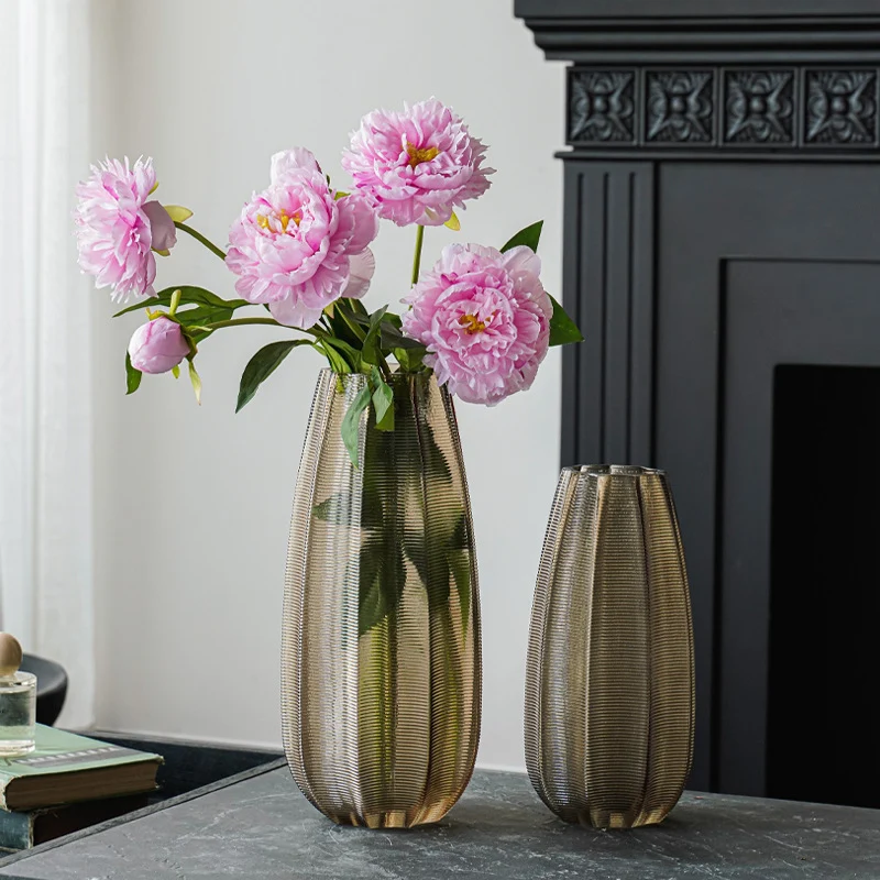 Decorative glass vase with ribbed structure Stornfield