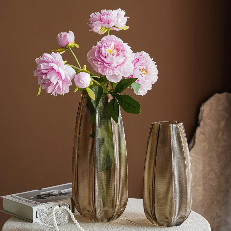 Decorative glass vase with ribbed structure Stornfield
