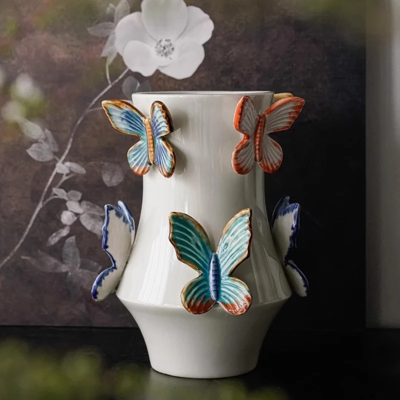 Decorative flower vase with butterflies Stornfield