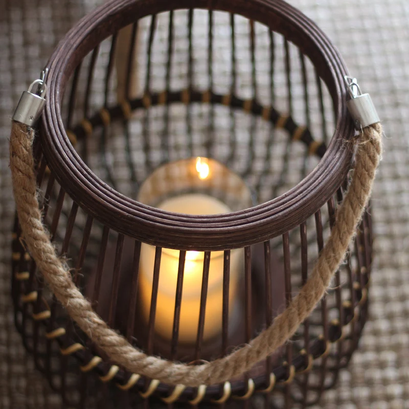 Stylish lantern made of rattan with wooden frame Stornfield