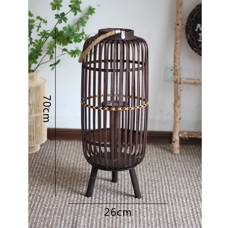 Stylish lantern made of rattan with wooden frame Stornfield