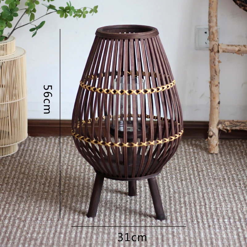 Stylish lantern made of rattan with wooden frame Stornfield