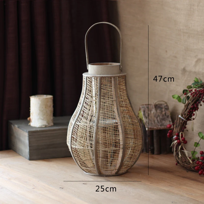 Rustic lantern made of braided natural material Stornfield