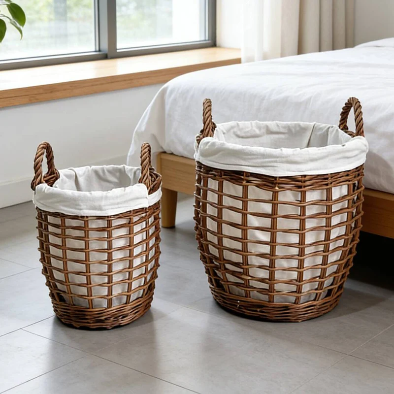 Handcrafted laundry basket with fabric cover Stornfield