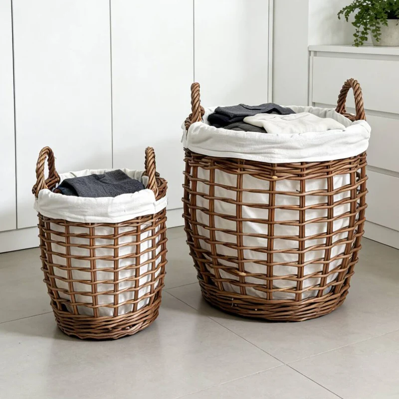 Handcrafted laundry basket with fabric cover Stornfield