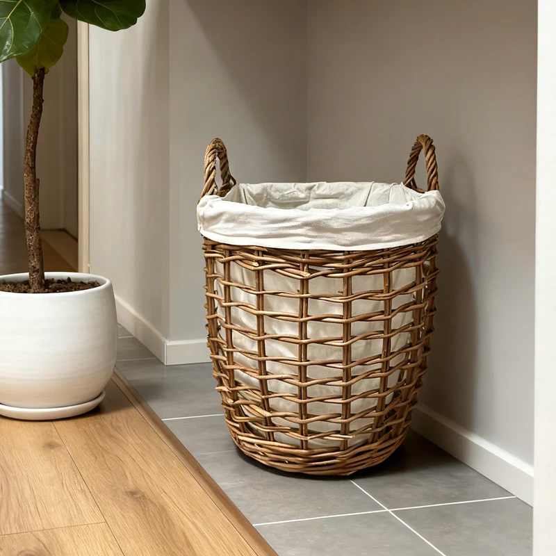 Handcrafted laundry basket with fabric cover Stornfield