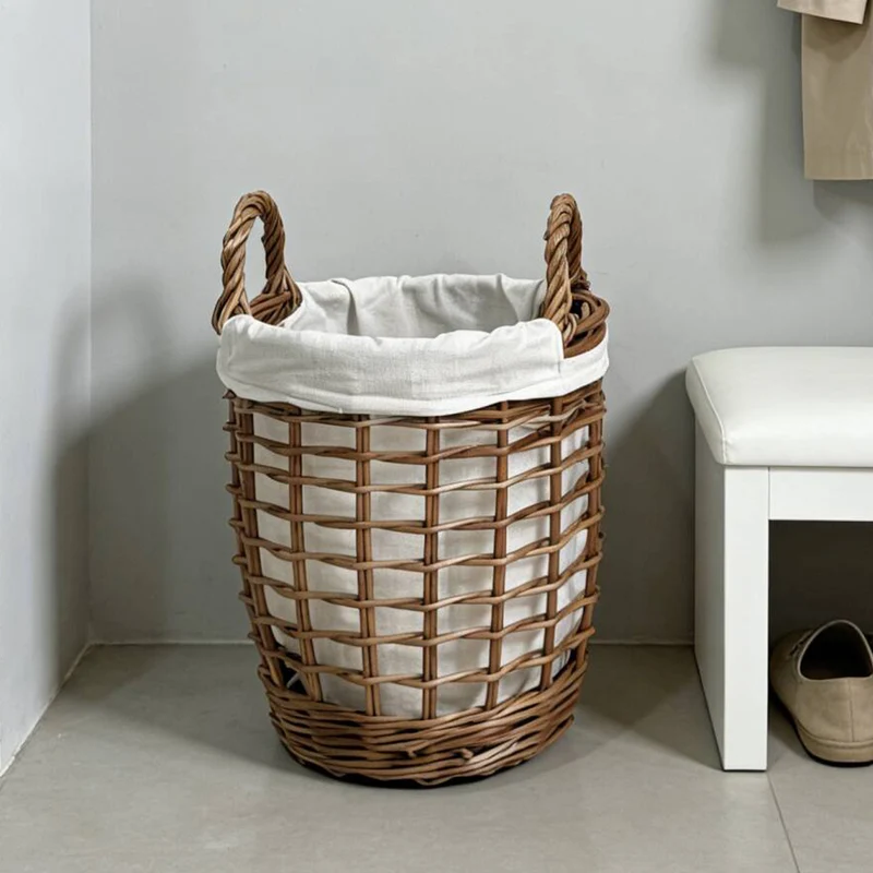 Handcrafted laundry basket with fabric cover Stornfield