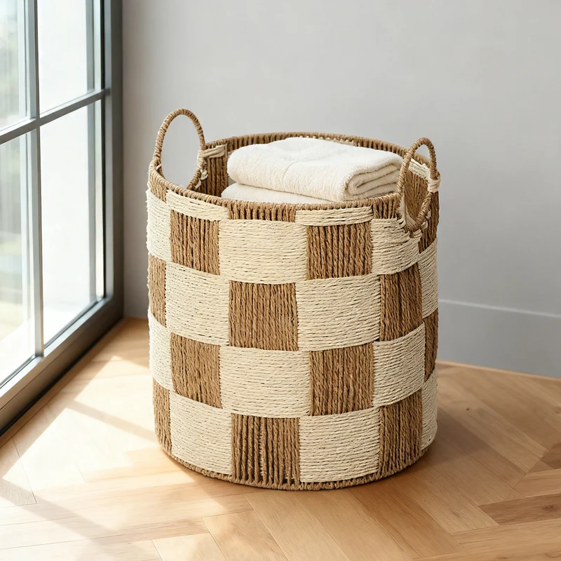 Handcrafted storage basket with carry handles Stornfield