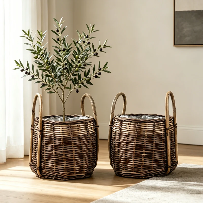 Handcrafted storage basket with natural fiber Stornfield