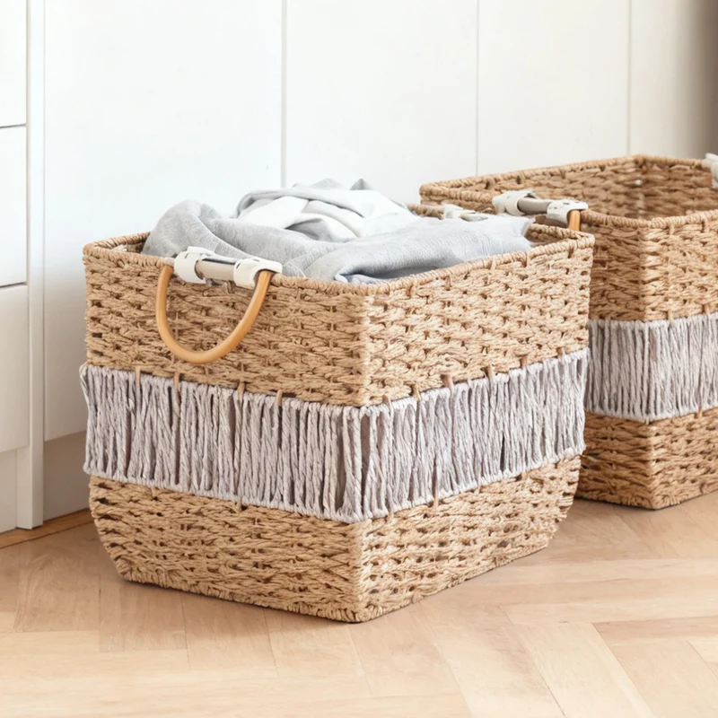 Handmade storage basket with fringes Stornfield