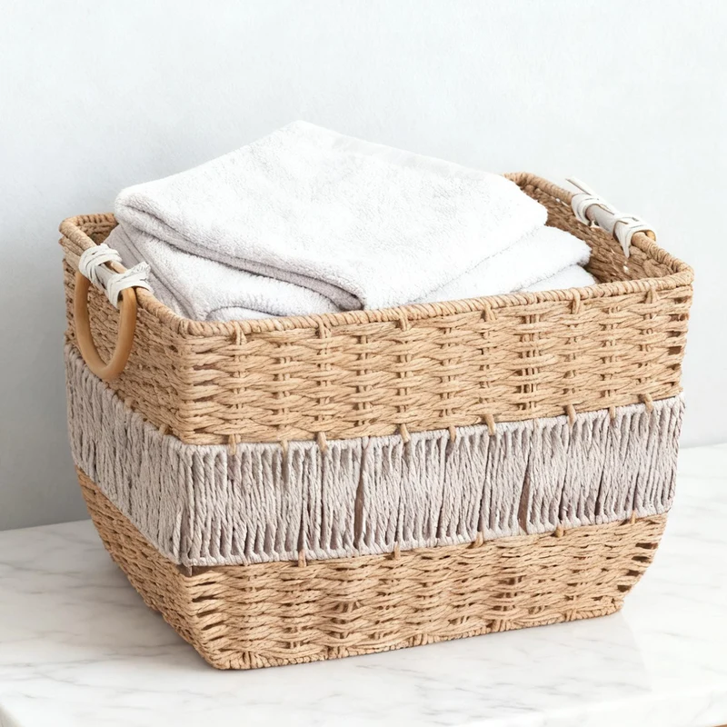 Handmade storage basket with fringes Stornfield