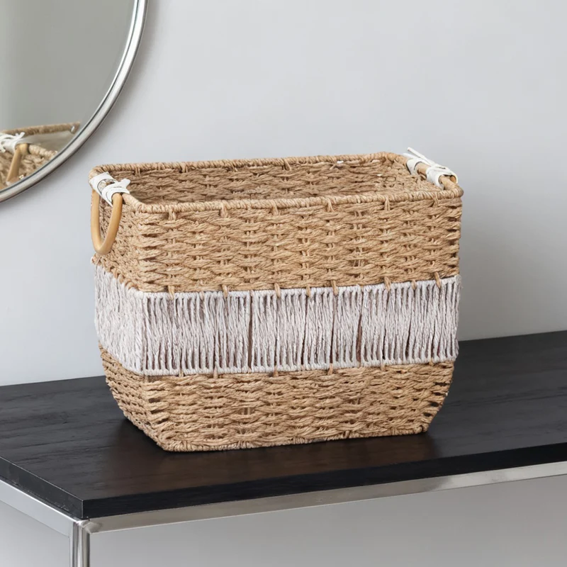 Handmade storage basket with fringes Stornfield
