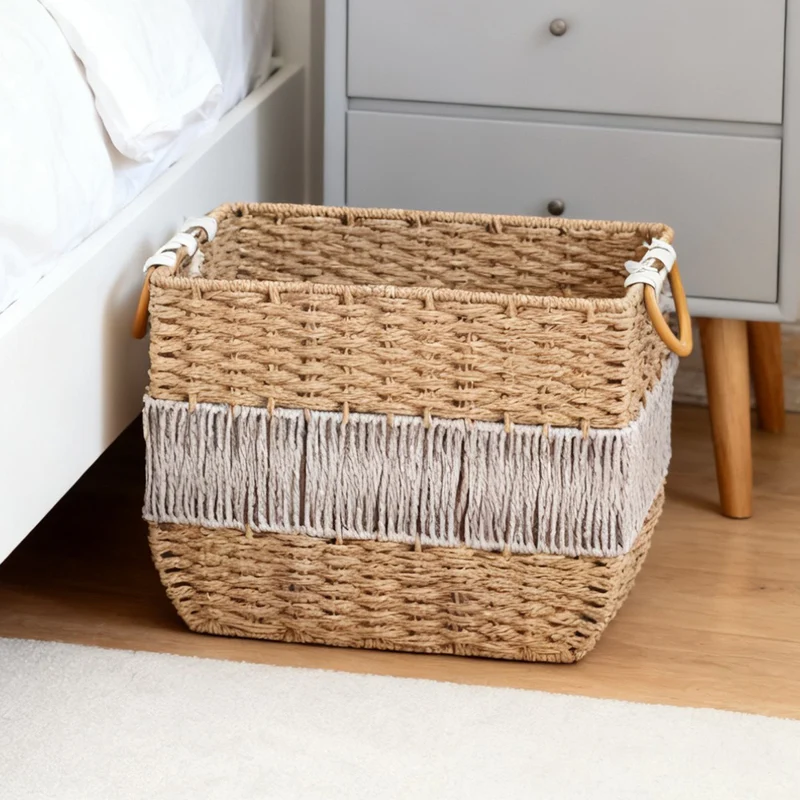 Handmade storage basket with fringes Stornfield
