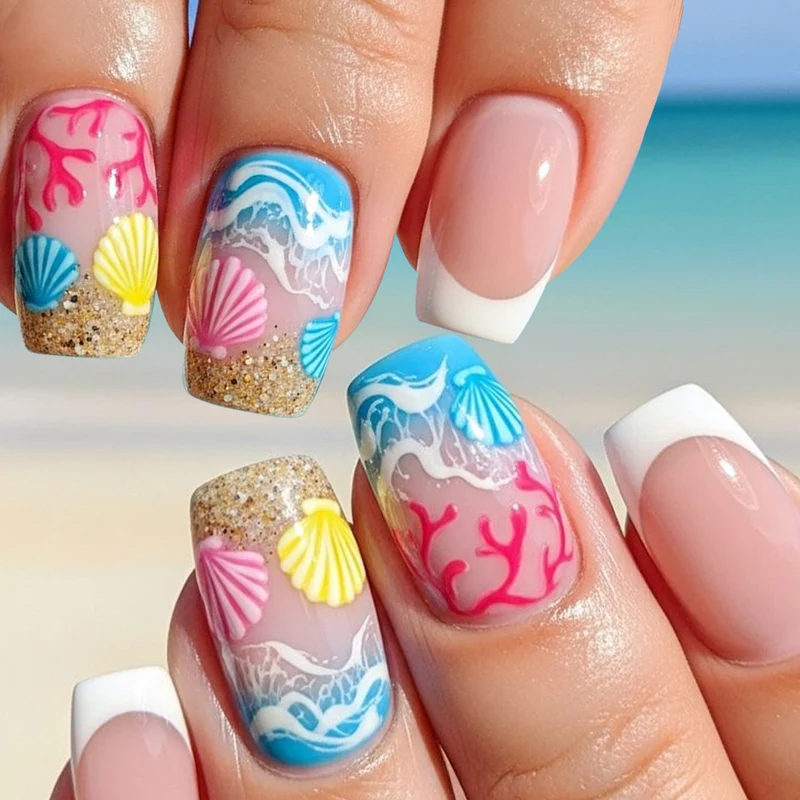 Küsten-Ozean-inspirierte Nagelkunstverlängerungen Karnz