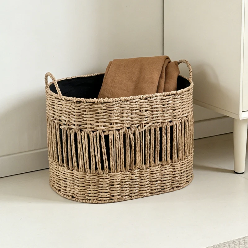 Decorative storage basket with fringes Stornfield
