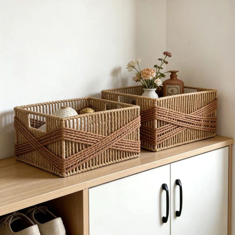 Handcrafted storage basket with decorative weave Stornfield