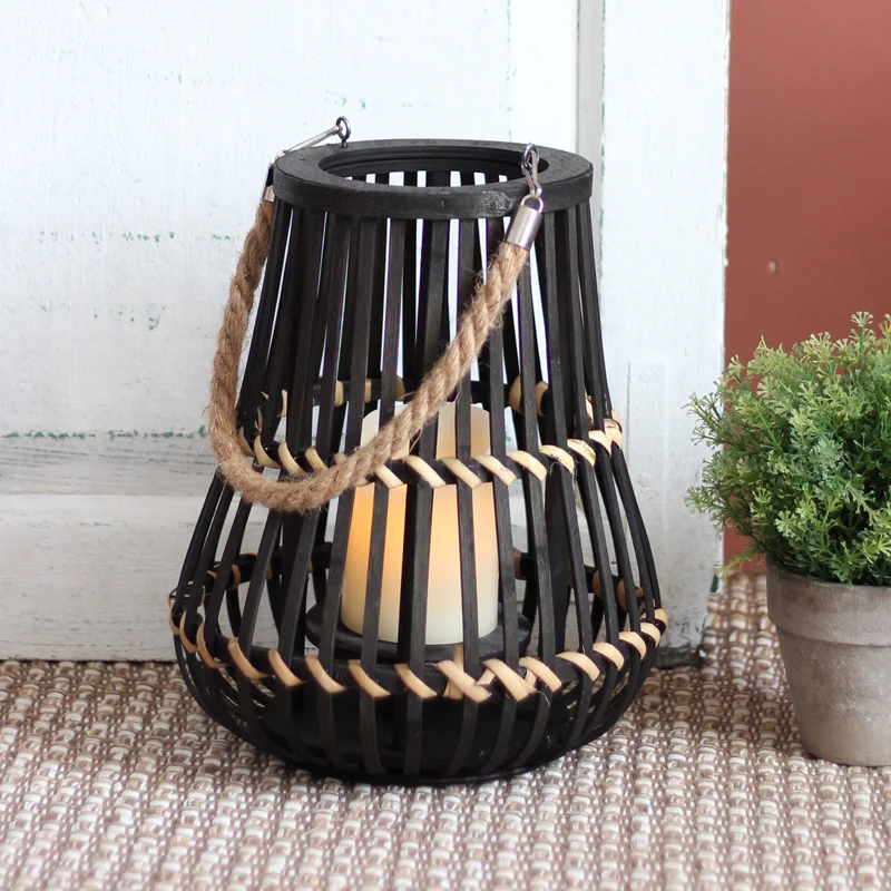 Handcrafted lantern made of wood and wicker Stornfield