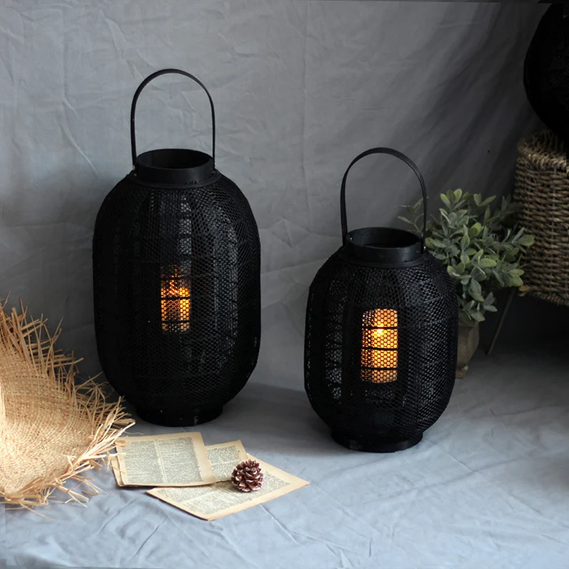 Elegant metal lantern with net design Stornfield