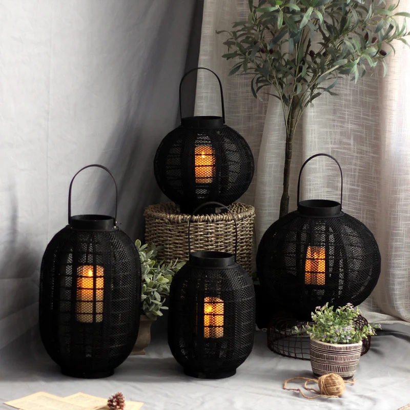 Elegant metal lantern with net design Stornfield