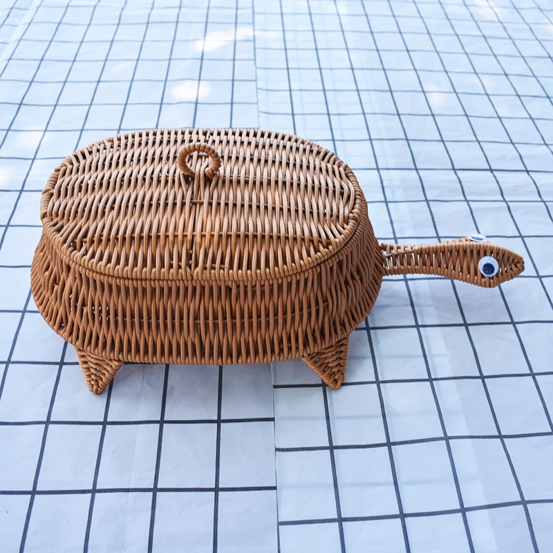 Turtle-Shaped Handcrafted Wicker Storage Basket Stornfield