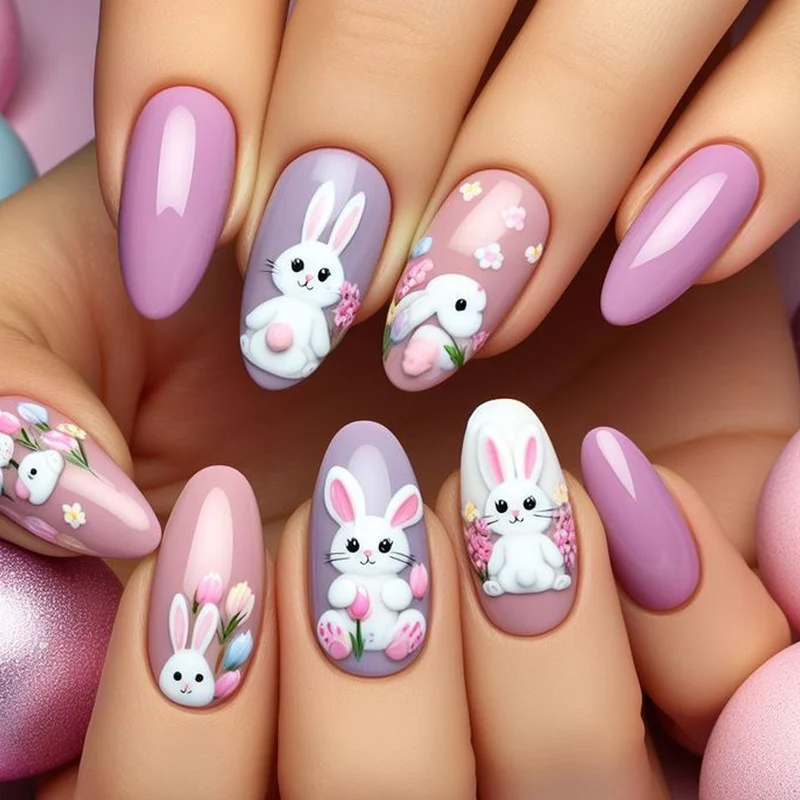Whimsical Bunny-Themed Nail Art Extensions Stornfield
