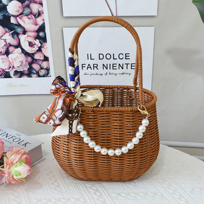 Chic Woven Handbag with Pearl Accent Stornfield