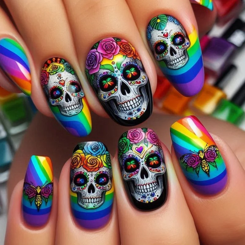 Skull-Themed Artistic Nail Art Extensions Stornfield