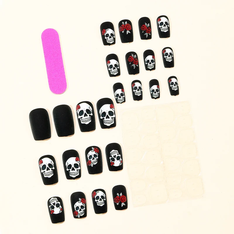 Skull and Rose Acrylic Nail Art Extensions Stornfield