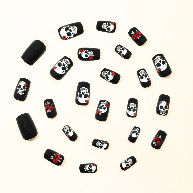 Skull and Rose Acrylic Nail Art Extensions Stornfield