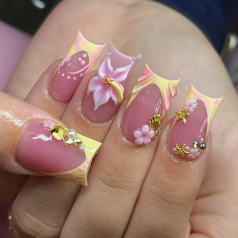 Sea-Inspired Decorative Acrylic Nail Art Extensions Stornfield