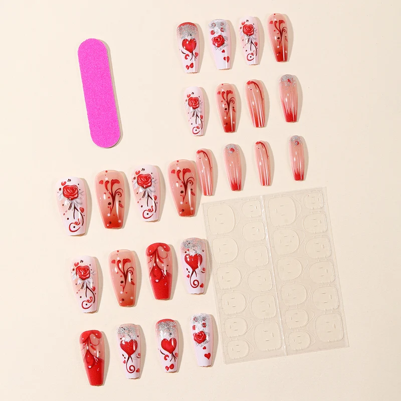 Romantic Heart-Themed Acrylic Nail Art Extensions Stornfield